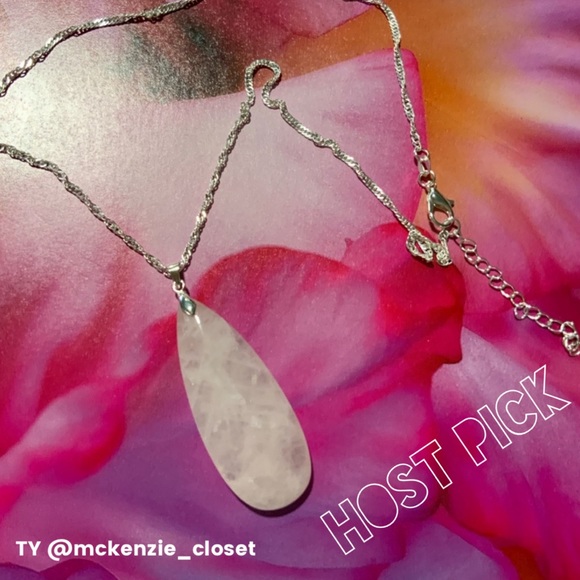 Rose Quartz Necklace on 925 S Plated Chain Handmade - Picture 4 of 8